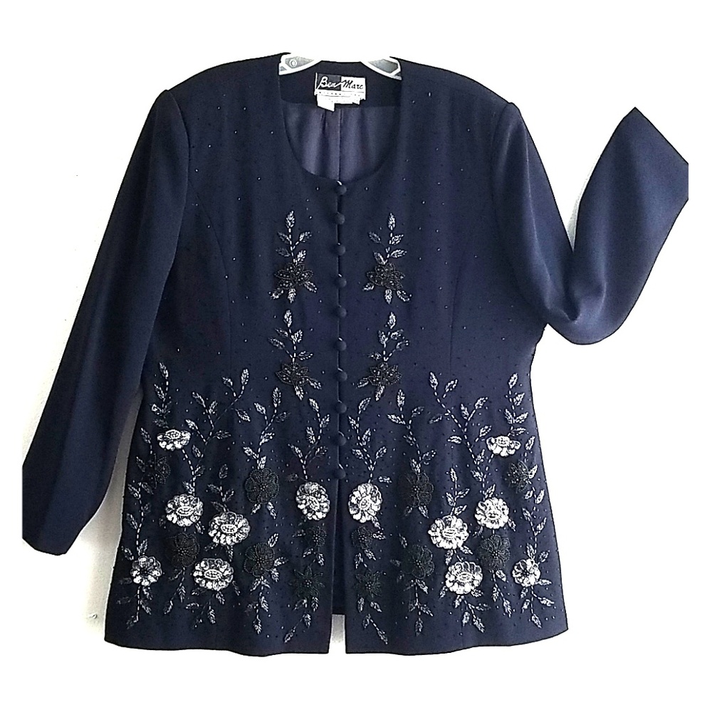 Dark Blue Beaded Church Suit